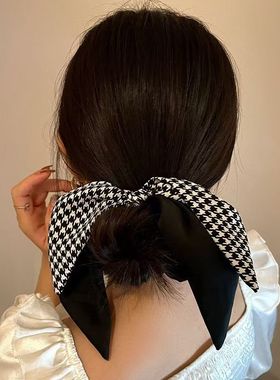 蝴蝶结发带气质飘带碎花丝巾少女绑发大肠发圈头绳发绳新款头饰女