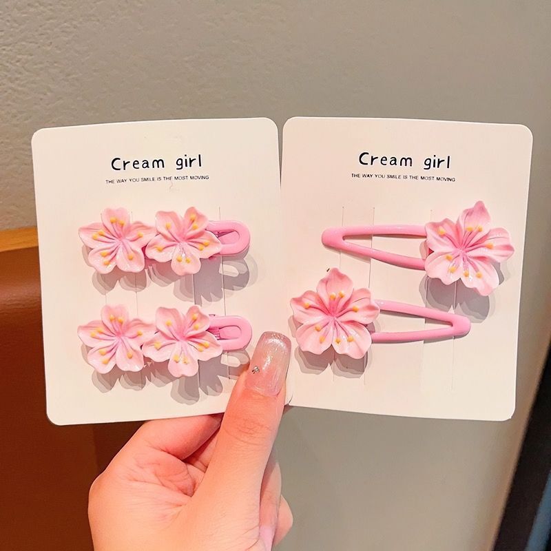 女童发卡甜美碎发夹粉色花朵一字夹刘海侧边夹发夹bb夹刘海小夹子