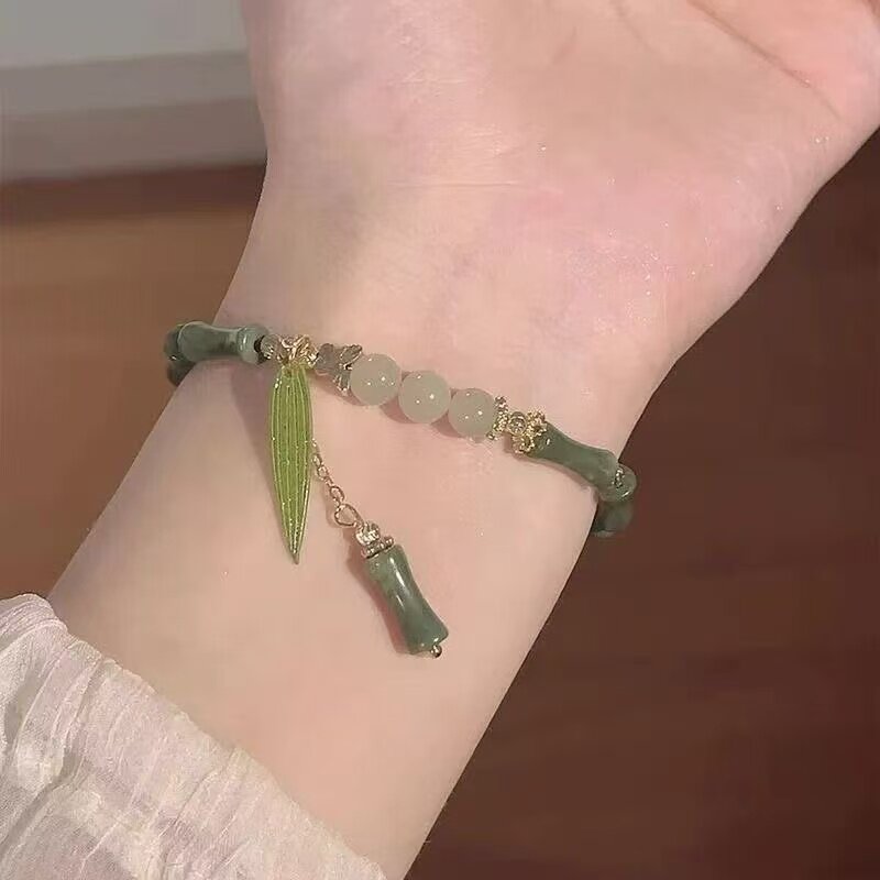 复古国风新中式竹节串珠手链女小众设计竹叶手串高级感送闺蜜