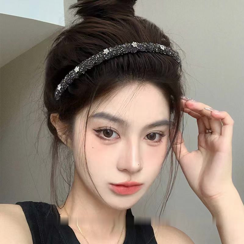 复古丝绒带齿防滑闪闪钻碎发发箍洗脸头箍刘海头箍发捆亚克力头饰