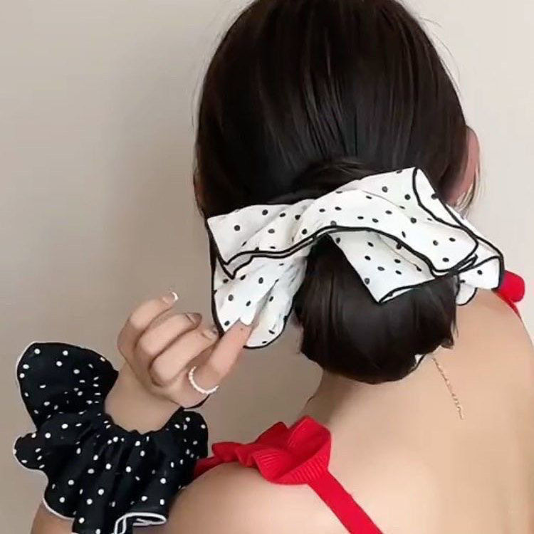 韩系ins温柔蕾丝超大波点裙摆大肠发圈丸子头发头绳发饰马尾头花