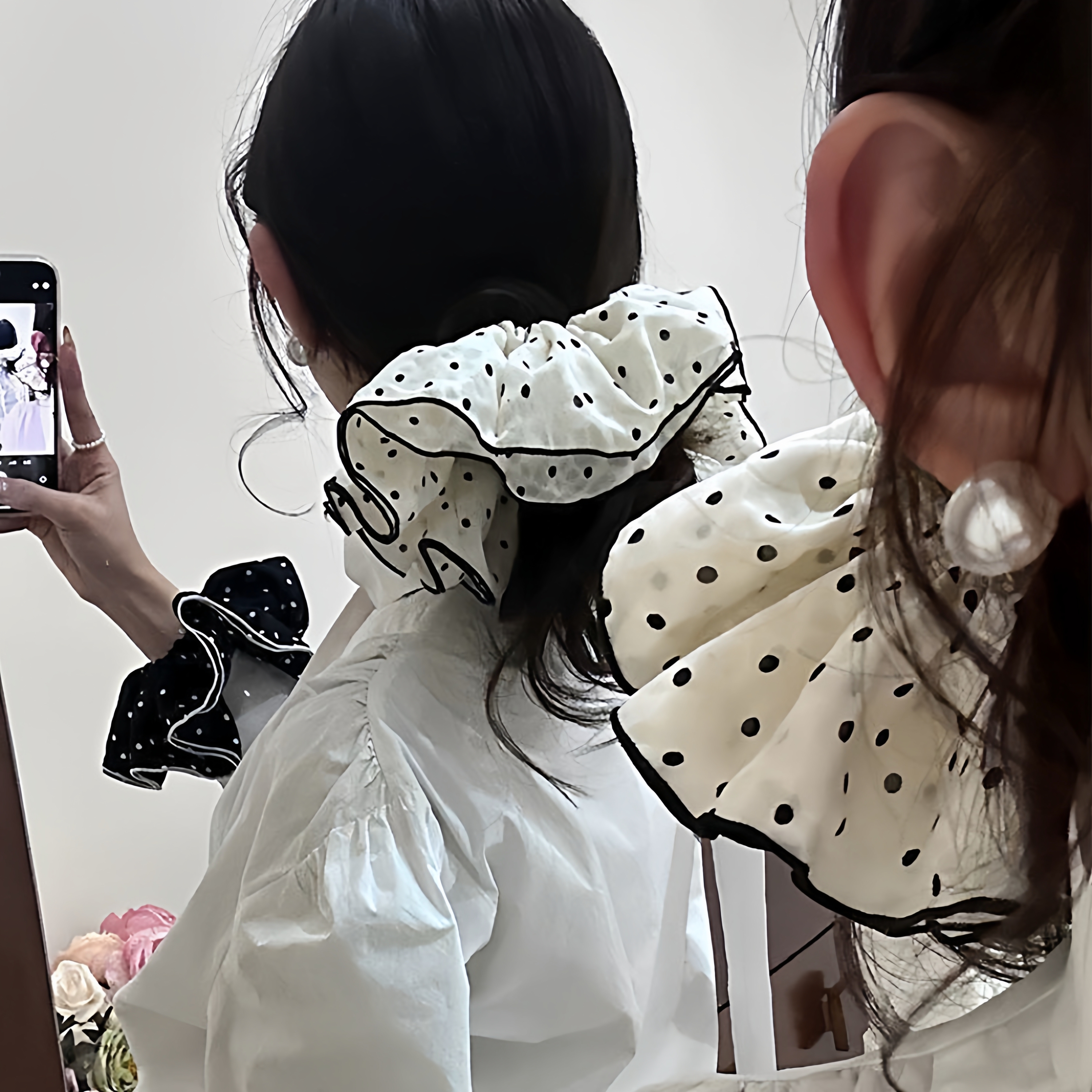 温柔蕾丝韩系ins超大波点裙摆大肠发圈丸子头发头绳发饰马尾头花