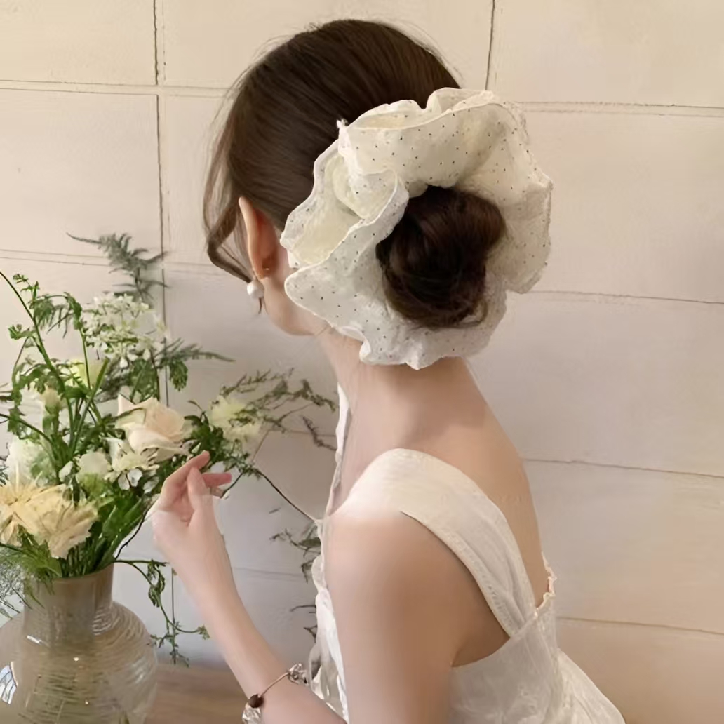 2025新款韩系波点超大蕾丝大肠发圈女高级感扎马尾发绳高弹力头绳