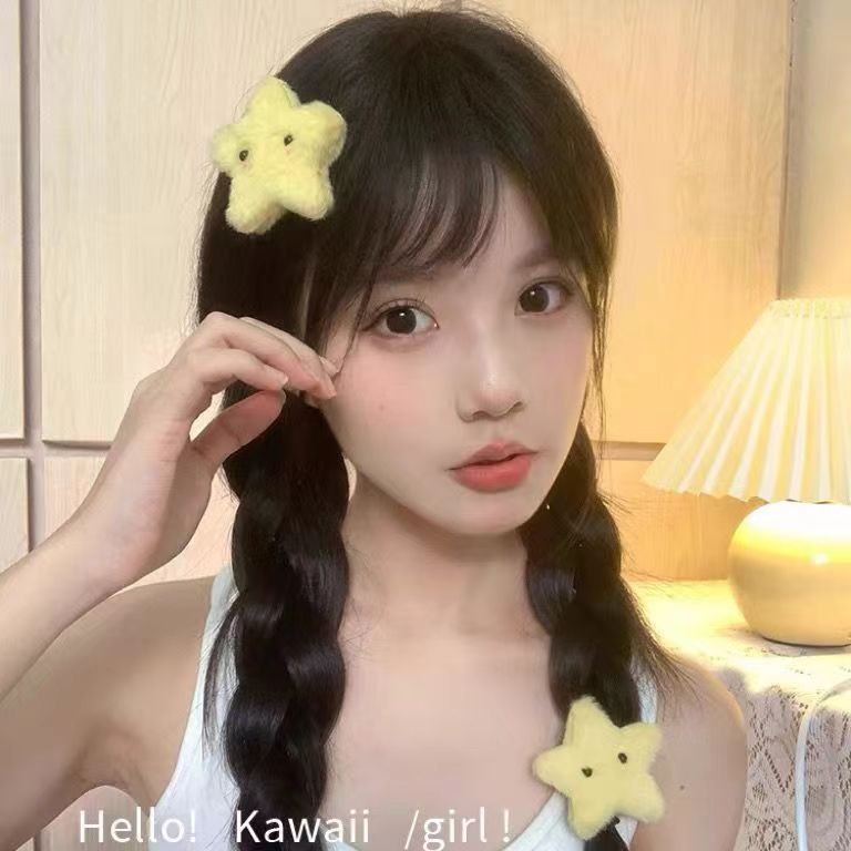 千禧辣妹y2k黄色腮红甜美可爱毛绒星星发夹刘海夹亚比五角星发饰