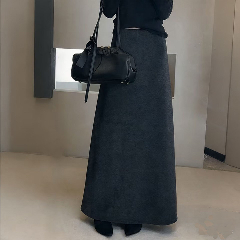 法式灰色醋酸羊毛半身裙女2025新款加绒加厚高腰时尚毛呢A字长裙