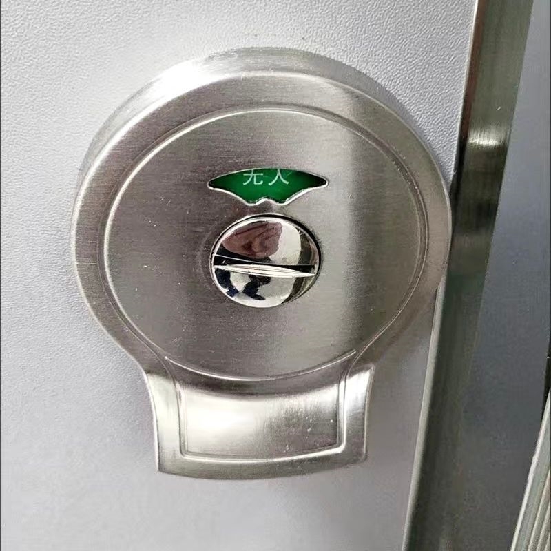 公共厕所门锁五金带拉手插销配件卫生间不锈钢拉丝指示锁隔断