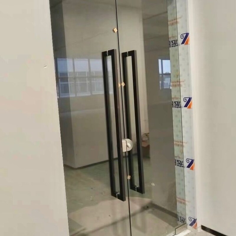 大拉手大门拉丝钛金推拉门玻璃门双开门不锈钢黑色方管304不锈钢
