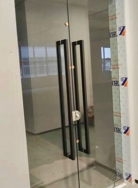 大拉手大门拉丝钛金推拉门玻璃门双开门不锈钢黑色方管304不锈钢