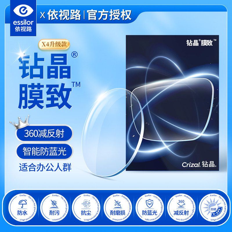 依视路钻晶膜致镜片防蓝光减反射
