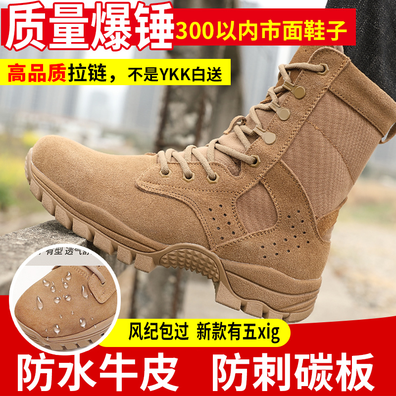 新款棕色作战训靴男牛皮侧拉链超轻耐磨春秋户外训练沙漠靴子