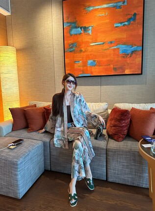 【美女专属】油画提花设计中东显贵风印花气质显白套装