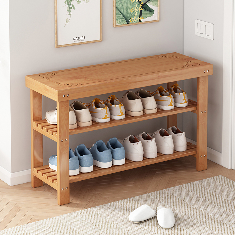 换鞋凳家用入户实木简易鞋架试衣间坐凳一体长条凳储物门口穿鞋凳