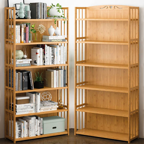 简易书架落地客厅家用实木学生书柜多层收纳层架卧室儿童楠竹置物