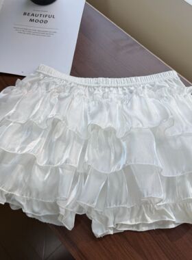 猫看花甜美感蓬蓬短裙女荷叶边防走光可外穿南瓜打底裤白色短裙