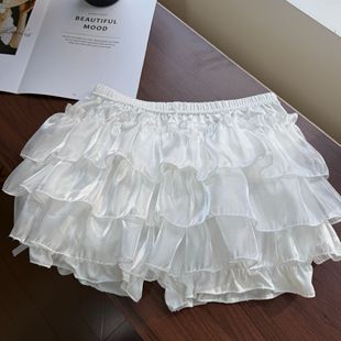 猫看花甜美感蓬蓬短裙女荷叶边防走光可外穿南瓜打底裤白色短裙