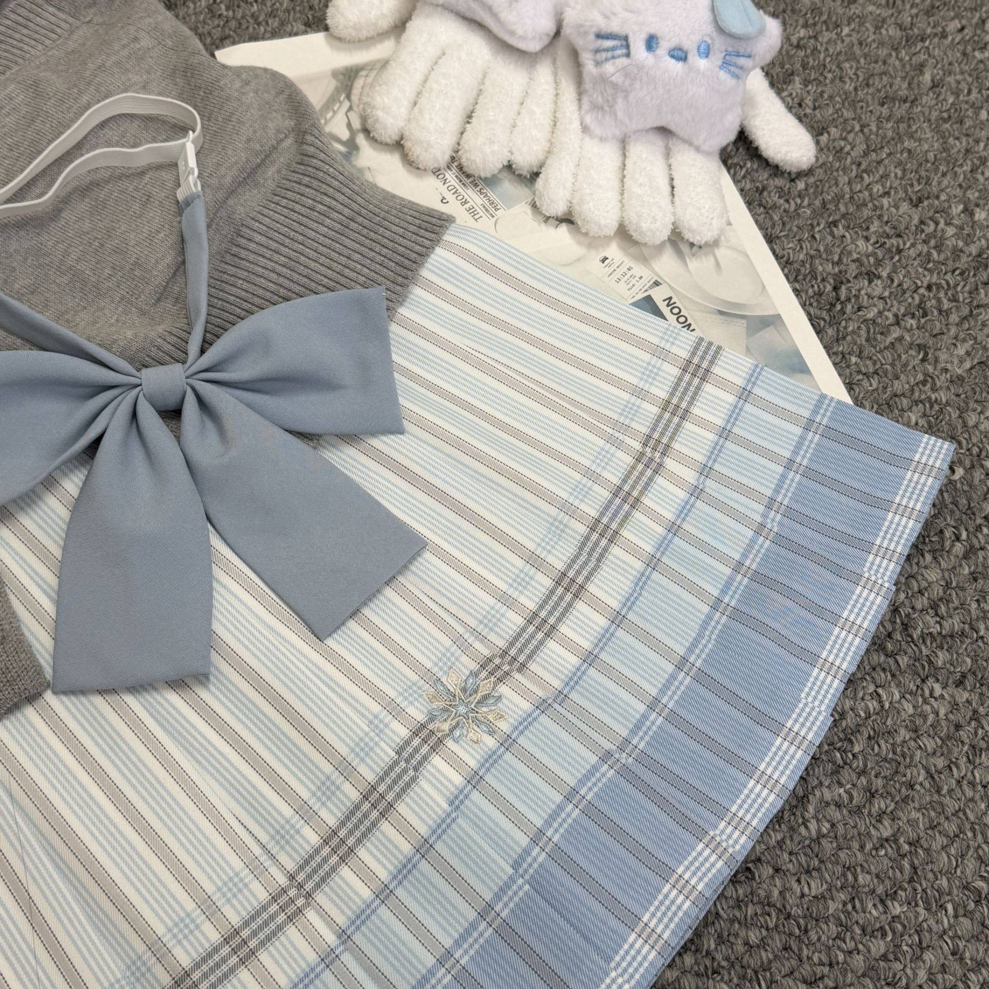 猫看花【雪巷信】原创jk格裙蓝白竖格女雪花刺绣半身裙百褶裙jk格,个性定制/设计服务/DIY,JK制服加工定制,淘宝优惠券,粉丝福利购,淘宝优惠卷