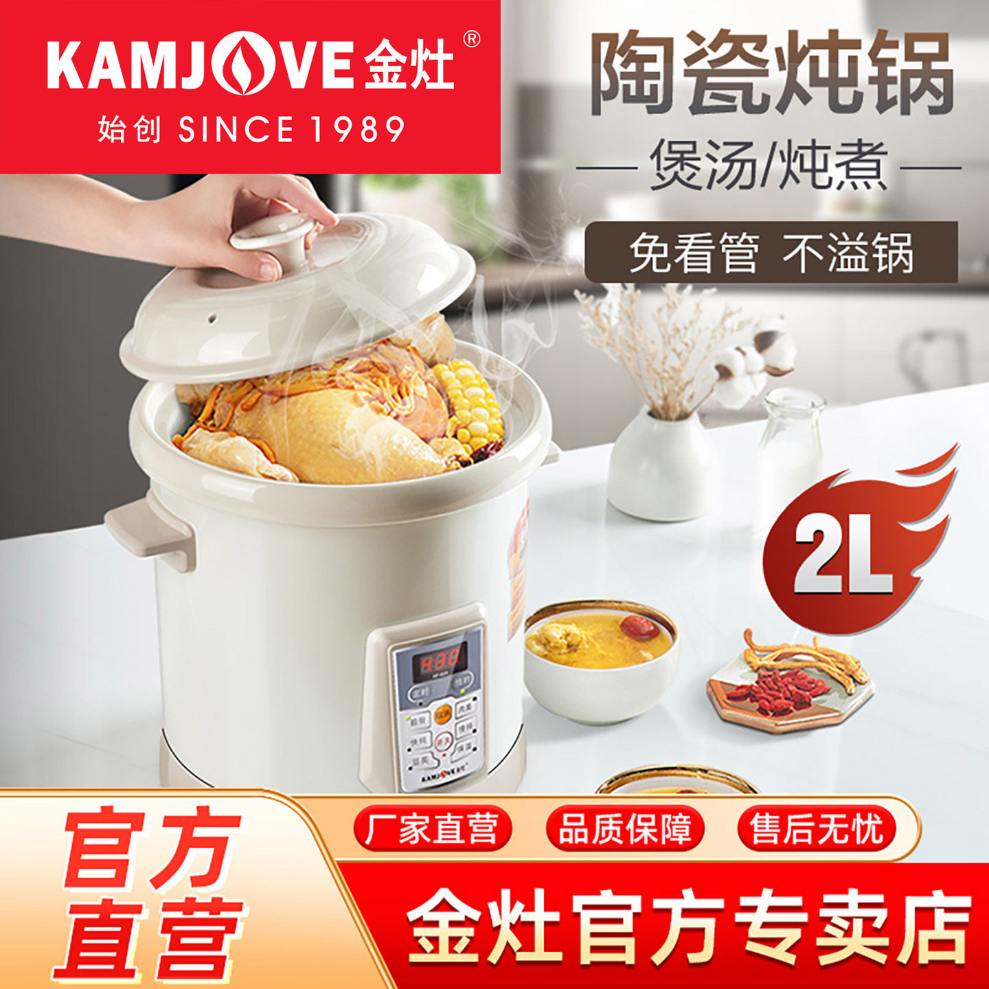 金灶KF-20A预约定时全自动煲汤电炖锅陶瓷家用炖汤多功能炖盅锅2L