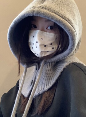 巴拉克拉法帽灰色针织帽子女秋冬季2025新款洋气保暖护耳毛线帽男