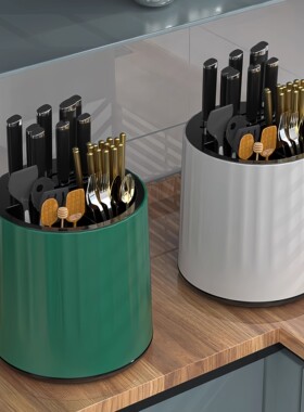 厨房旋转刀架置物架台面多功能筷子筒刀架一体收纳盒家用菜刀架子