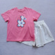 特价 女童花朵字母印花圆领弹力棉短袖 T恤速干裙裤 150码 2件套装