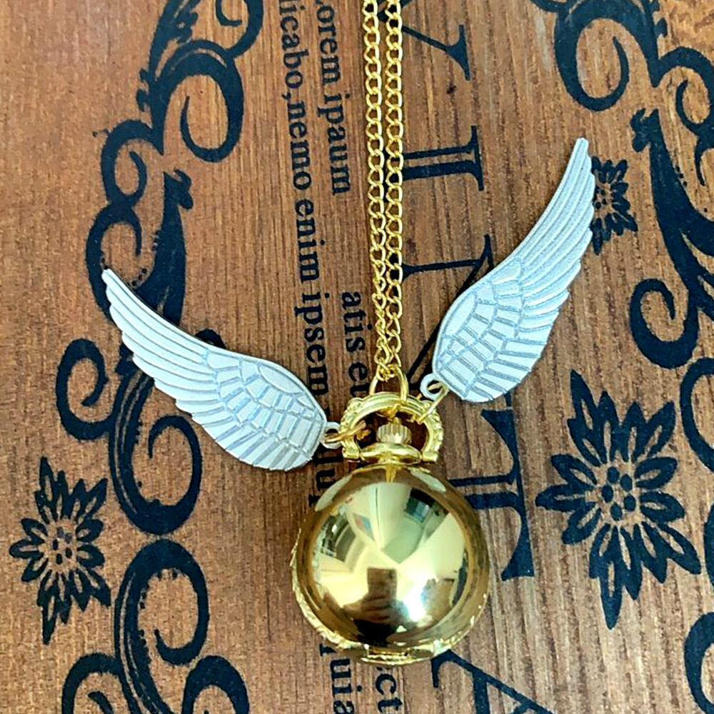 哈利波特金色飞贼光球天使翅膀项链石英钟表简约怀表复古怀表男女
