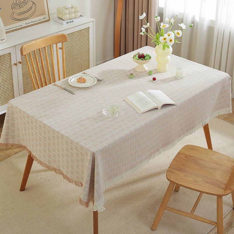 棉纱流苏桌布法式ins风轻奢氛围感拍照装饰台布茶几盖巾餐桌DD05