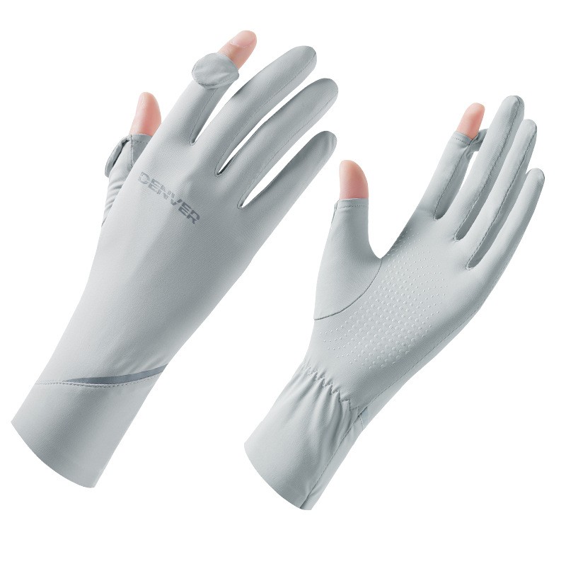 手套女薄款夏D339原纱透气加长防紫外线骑车防滑翻指触屏防晒AA35