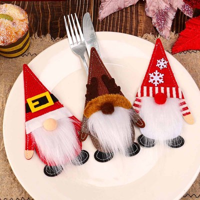 毛毡布刀叉套餐具可爱无脸老人刀叉帽装扮圣诞节餐桌布置道具