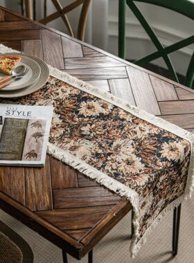 桌旗提花向日葵美式流苏派对装饰美式装饰玄关盖巾DD92