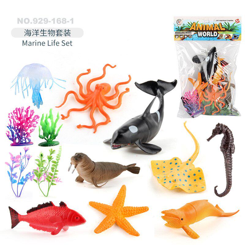 仿真迷你海洋生物模型海豚水濑海马章鱼龙虾静态摆件套装玩具S43