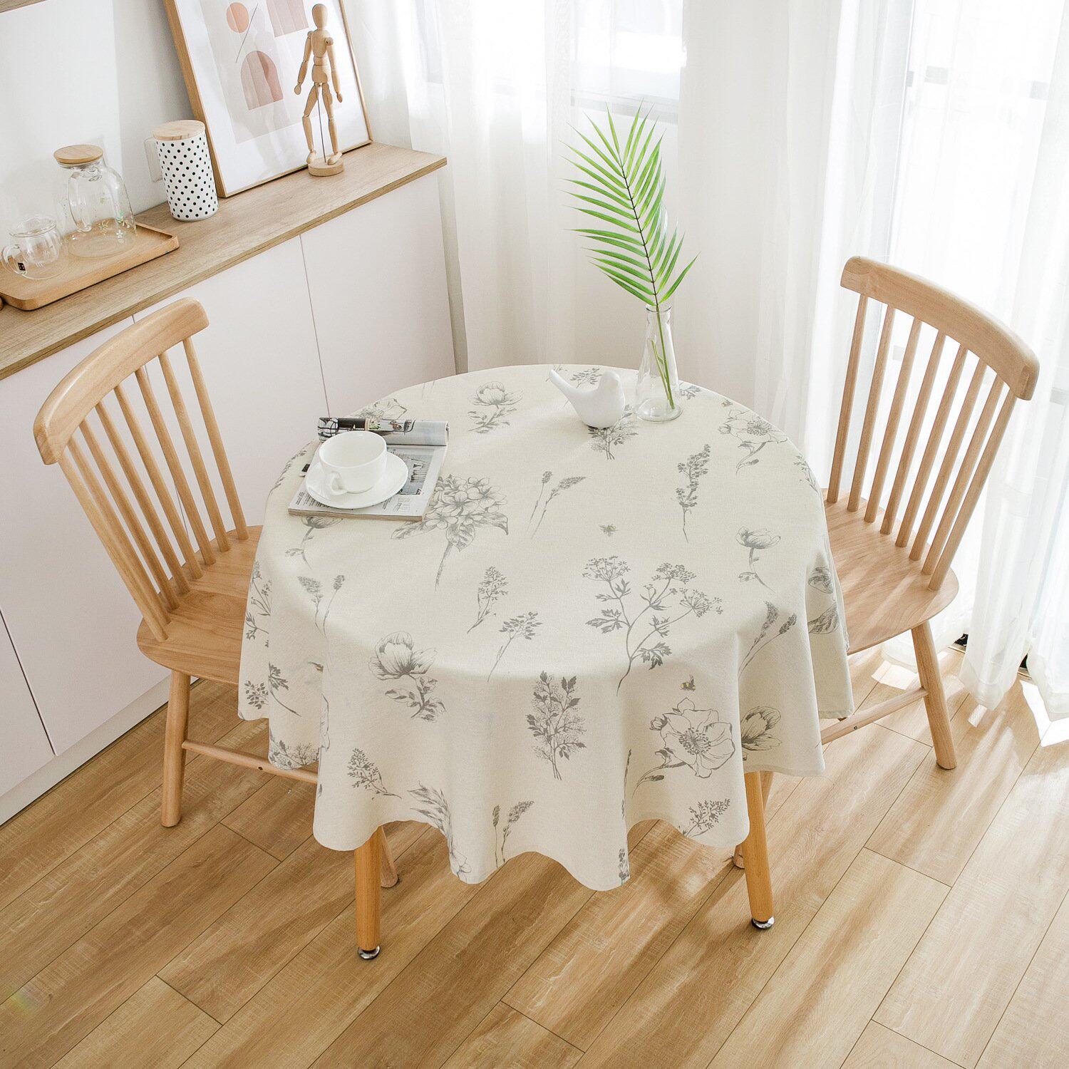 桌布ins网红素描花朵印花棉麻餐桌布圆形客厅布艺DD33