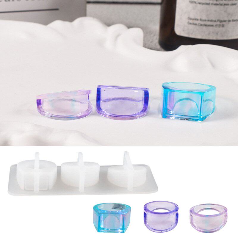 diy水晶滴胶仿玉石镶嵌宝石指环模具三连戒指手饰硅胶模具S63