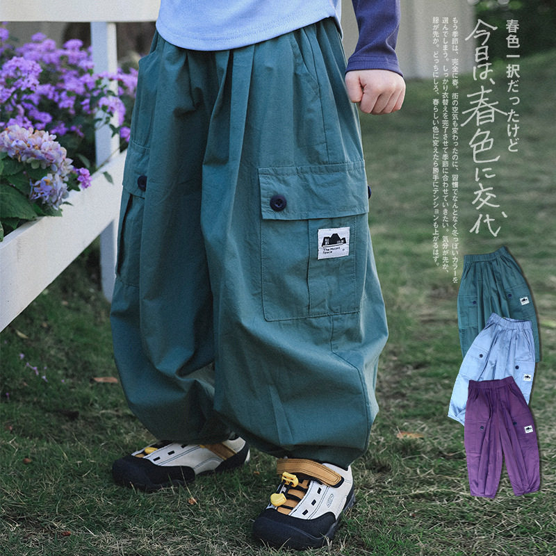 女童纯棉裤子2026春新款儿童宽松束脚长裤中大童透气工装裤亲子装