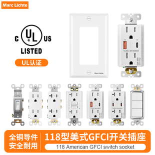 美标GFCI插座15A漏保六孔带指示灯UL认证台湾6孔125V插座开关面板