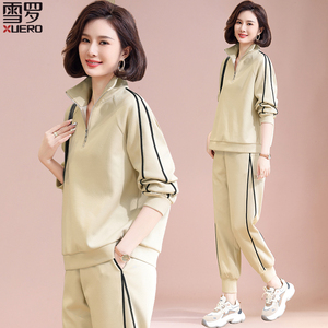 妈妈春装2025新款卫衣宽松大码两件套洋气中老年运动服套装女春秋