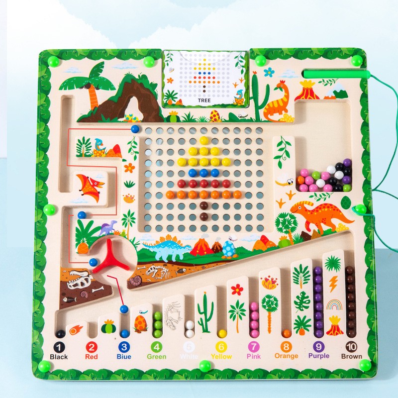 1--3岁磁力恐龙走珠迷宫板益智玩具滚珠游戏数字运笔AC27