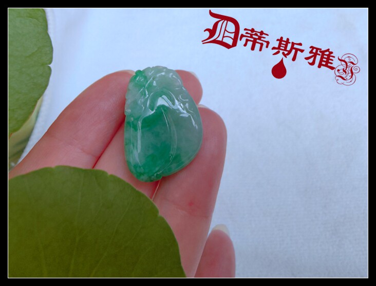 洪福奇宝~蒂斯雅~阳绿福桃吊坠A货天然缅甸挂件玉石K金项链标配件