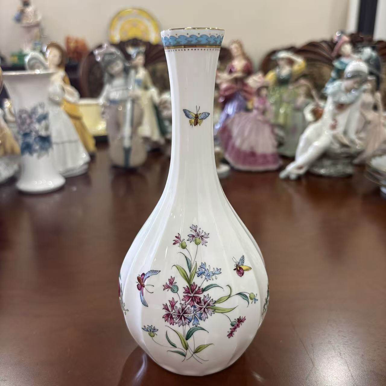 Spode 斯波德 Trapnell 英国描金骨瓷摆件花瓶 花卉蝴蝶装饰瓷瓶