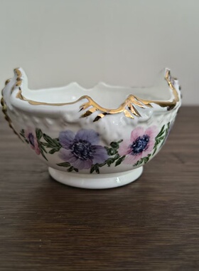 COALPORT 科尔波特 英国中古骨瓷收藏描金手绘双耳瓷碗 摆件糖缸