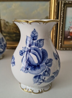Wallendorf 瓦伦多夫 德国中古收藏描金青花手绘 Kobalt 钴蓝花瓶
