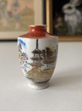 欧洲回流日本手绘风景装饰瓷瓶 玄关摆件瓷器 中古收藏迷你小花瓶