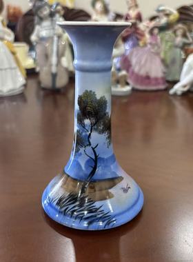 则武 Noritake 日本百年古董瓷器 手绘风景瓷烛台 收藏摆件蜡烛座