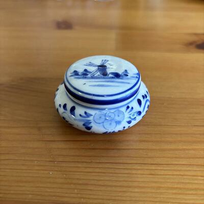 Delft 代尔夫特 荷兰蓝瓷手绘装饰瓷盒 Vintage 首饰盒 风车瓷罐