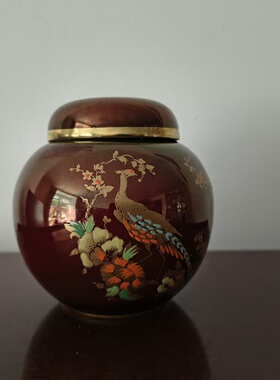 Carlton Ware 卡尔顿英国老瓷器手绘彩绘花鸟盖罐 稀有茶叶罐摆件