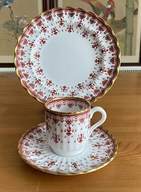 Spode 斯波德 利斯之花中古收藏咖啡杯 英国皇家红鸢尾茶杯 孤品
