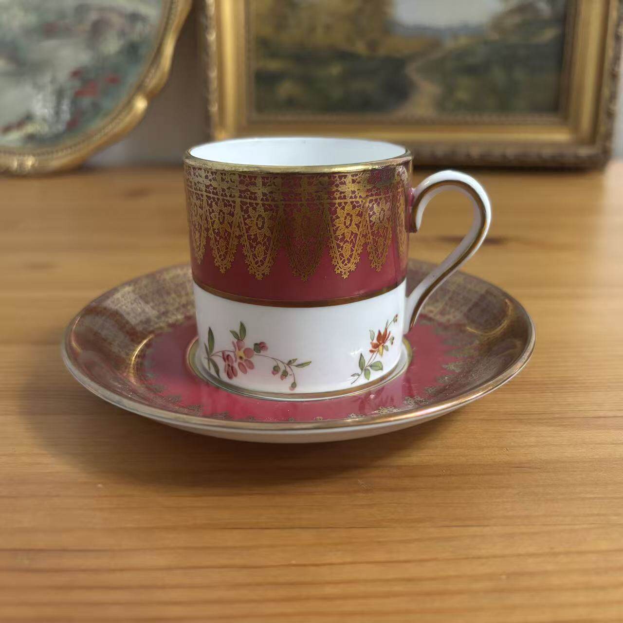 Hammersley 哈姆斯利 30年代蕾丝金边手绘花卉装饰浓缩咖啡杯茶杯