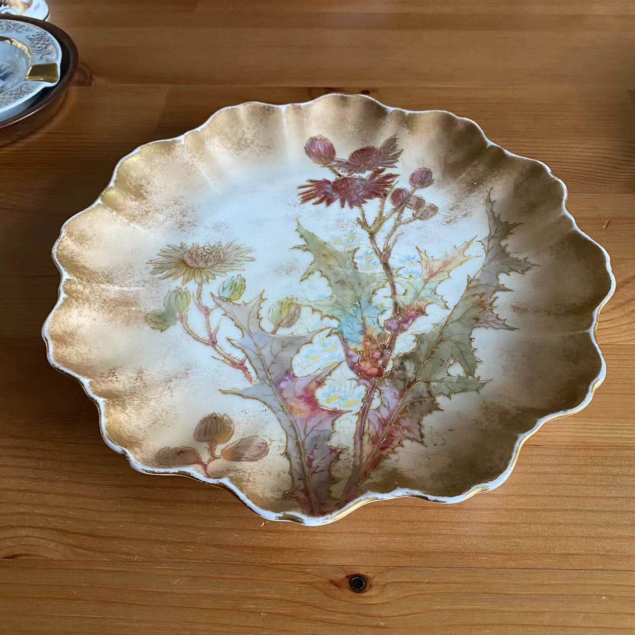 Royal Doulton 皇家道尔顿 19世纪稀有古董花卉赏盘 花边装饰瓷碟