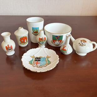 雪莱 Shelley 盾徽瓷器模型小摆件 贵族纹章古董收藏盘 珐琅瓷瓶