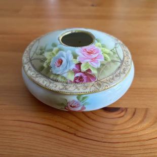 欧洲回流 日本中古手绘花卉香薰盒 老瓷器收藏摆件瓷罐 盖盒