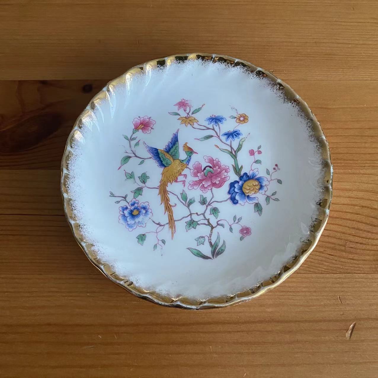 Hammersley 哈默斯利 英国洒金花鸟小碟 花边家居装饰碟 首饰盘图片
